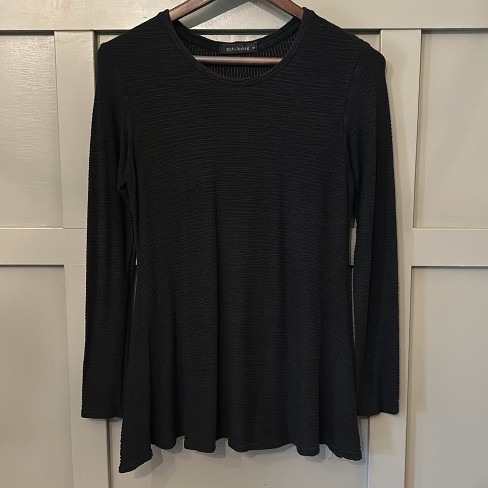Cut Loose Waffle Knit Long Sleeve Tunic Top Black Size Small
